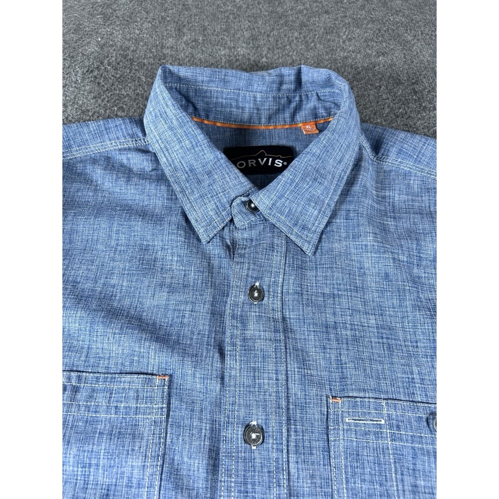 Orvis Shirt Size XL Trout Blue Chambray Performance Stretch Fishing Outdoor